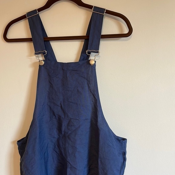 NWT Overall Dress Minimal Retro Camp Love Culture Med Blue Mini Linen Pinafore - Picture 2 of 10